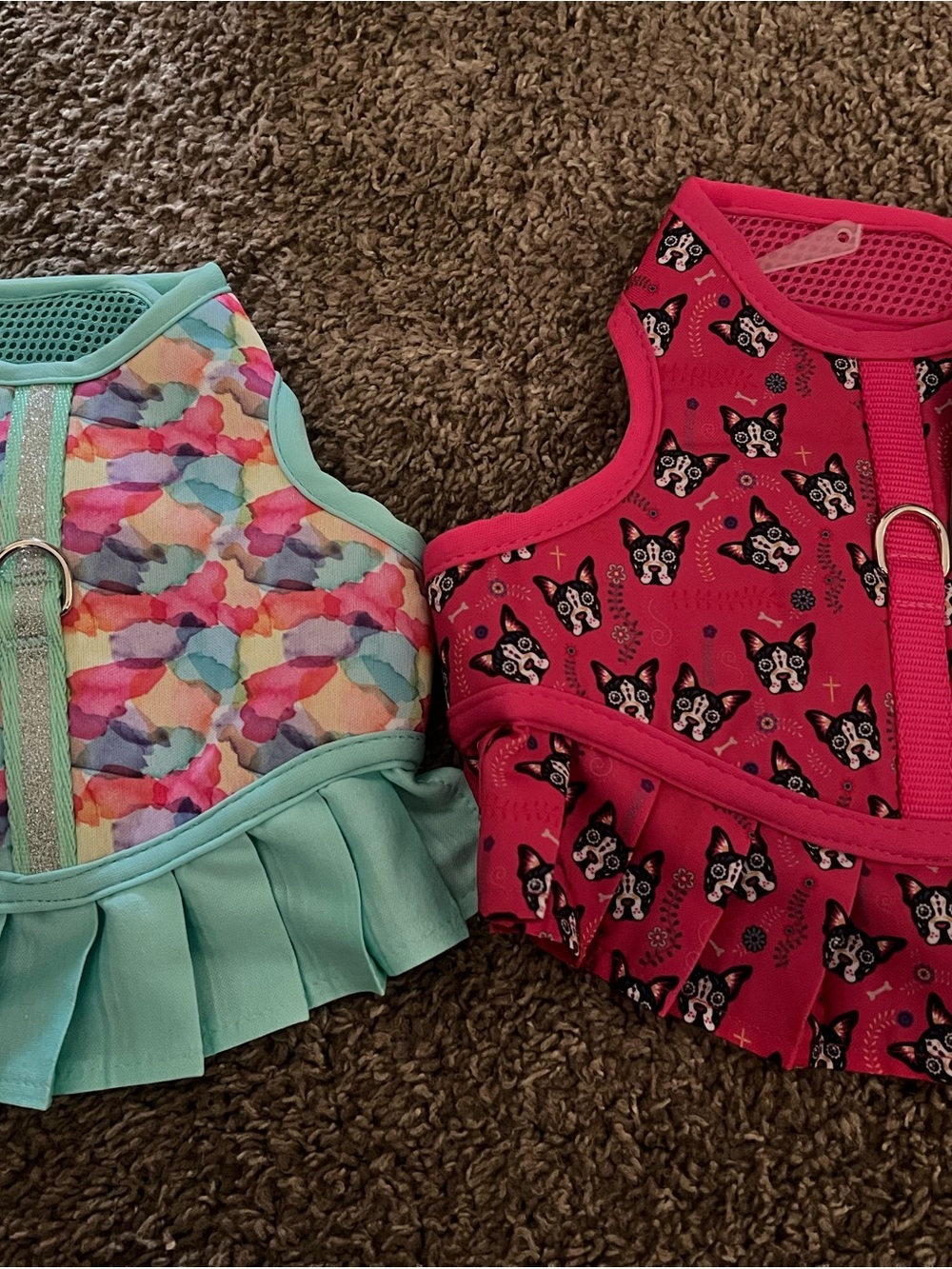 Colorful Watercolor & Hot Pink Ruffle Dog Harnesses